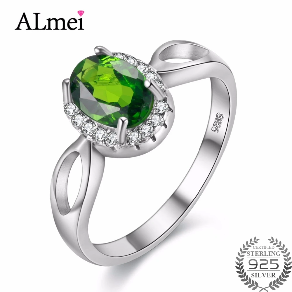 Almei подлинное хромированное овальное диопсидное кольцо из кубического камня 925