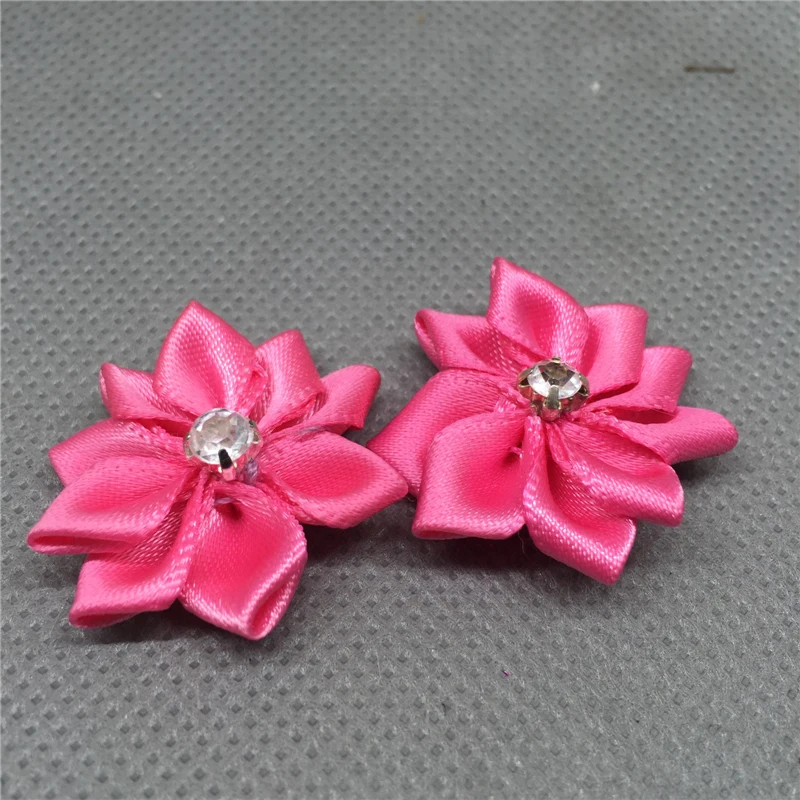 

50pcs Satin Ribbon Flower with Crystal Bead Appliques rose