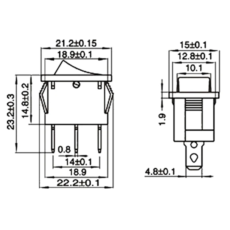 50 шт. 100 KCD1 21*15 мм SPST 3PIN железный переключатель кнопка вкл./выкл. клавишный лодки 6A
