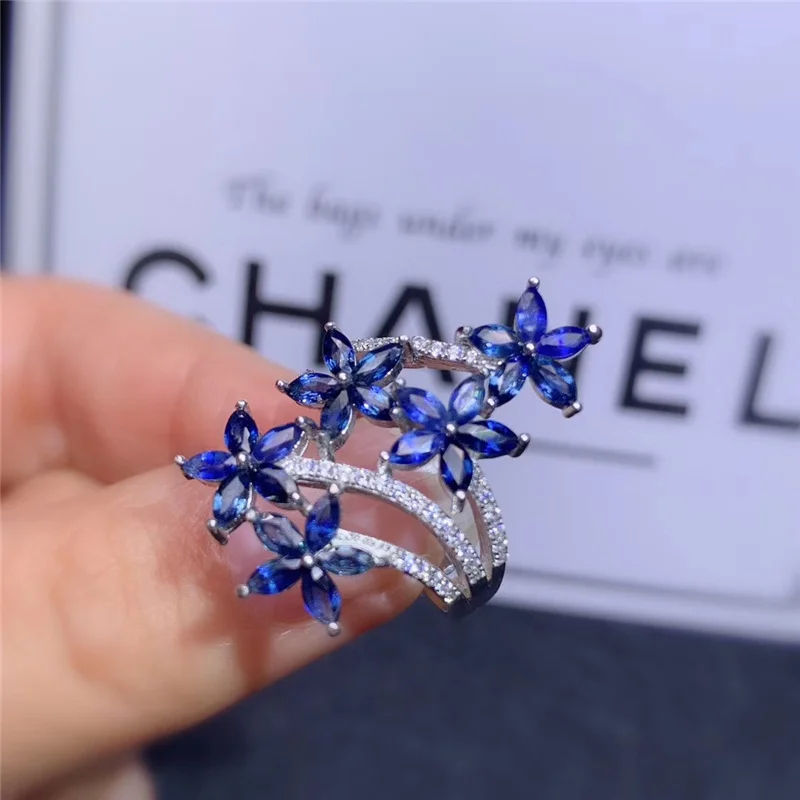 Beautiful Natural Sapphire Rings for Women Party gifts 2x4mm Faceted Genuine gemstones Fine jewelry 925 Sterling Silver #436 | Украшения и