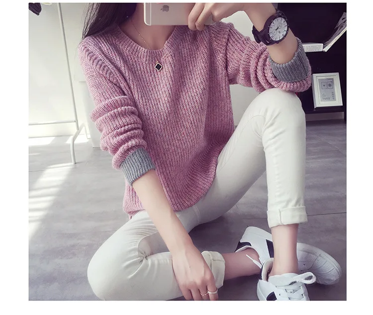 Women Sweaters 2016 Winter Pullovers New Brand Casual Loose Stylish Scoop Long Sleeve Solid Color Sweater Fashion Knit | Женская одежда