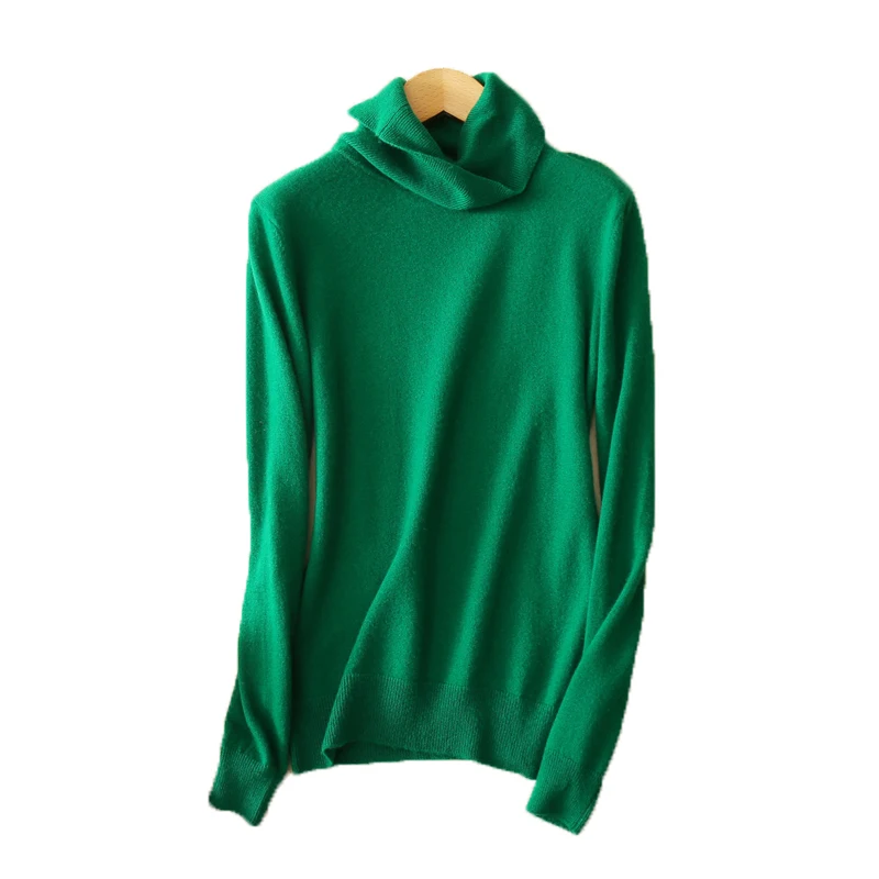 Женский пуловер из 100% кашемира с воротником под горло тонкий однотонный тренд