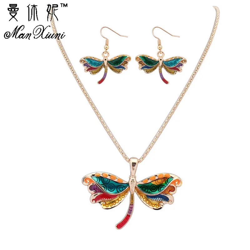 Стрекоза ожерелье эмаль кулон цинковый сплав пластина Новинка 2017 модный набор