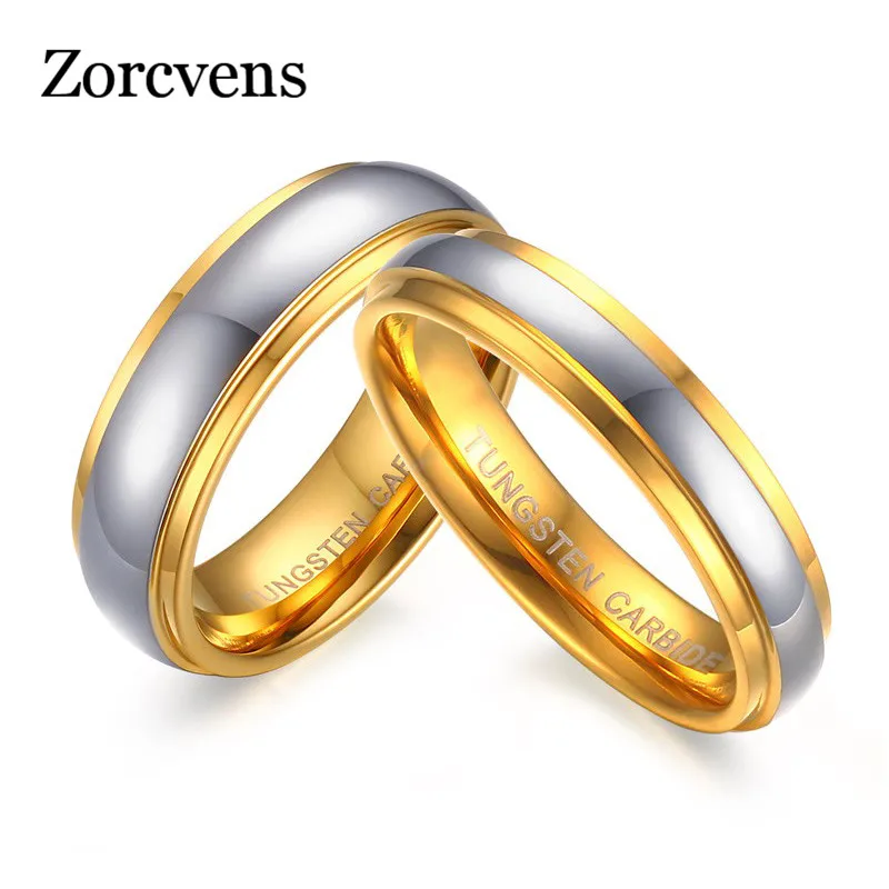 

ZORCVENS New Fashion Jewelry His & Her's Polishing Center Step Edge Tungsten Carbide Wedding Band Ring for Woman Men