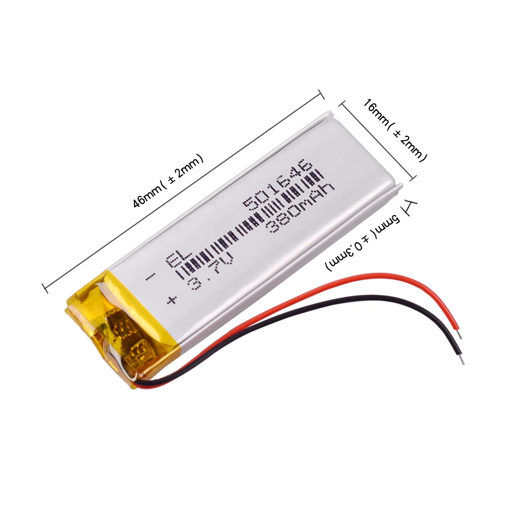 3.7V 380mAh 501646 Lithium Polymer LiPo Rechargeable Battery For Mp3 Mp4 DIY TWS Lenovo compartment bluetooth headset | Электроника