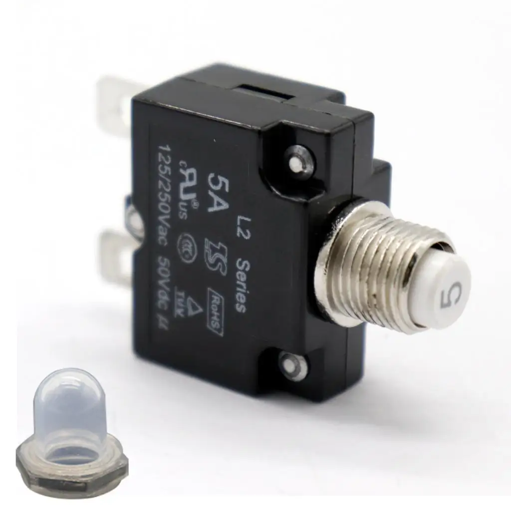 

5A Circuit Breaker Overload Protector Push Button Switch With Waterproof Cap Resettable Thermal Panel Mount 125/250V DC50V