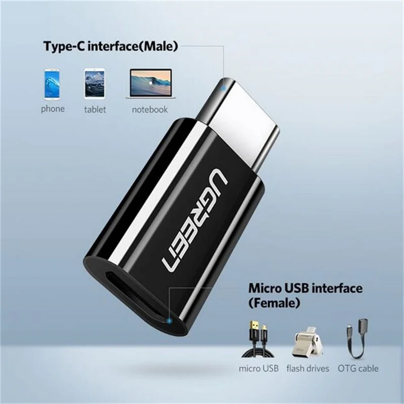 Адаптер Ugreen с Micro usb Мама на Type c папа переходник otg для Samsung s9 huawei xiaomi oneplus зарядное