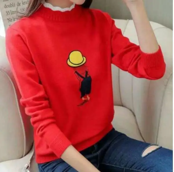 Свитер женский зимний 2019 розовый вязаный джемпер с длинными рукавами капюшоном