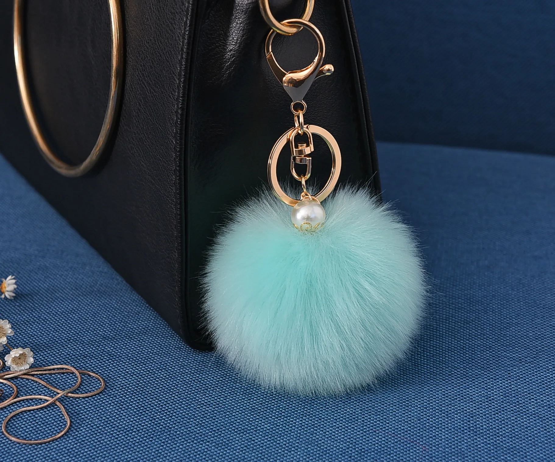 8 см Пушистый брелок с меховым помпоном из искусственного меха кролика для сумки