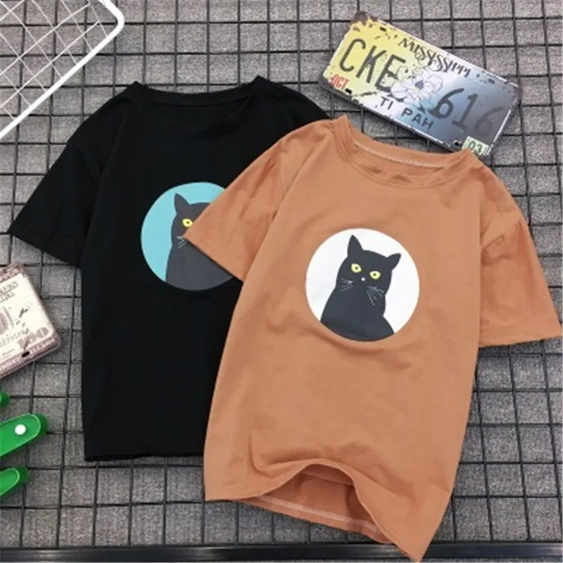 

2019 Summer Cute Cartoon Cat Print T-shirt Women Fashion Large Size Tee Shirt Top Women Casual Loose Short Sleeve T-shirt Femme