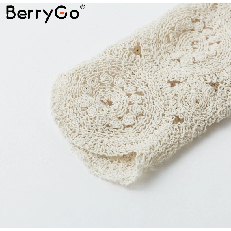 BerryGo Просто, элегантно с длинным рукавом кружевная блузка для женщин выдалбливают Вышивка Твердые Топы вязаный пуловер Женский шикарный Повседневный Женский blusas