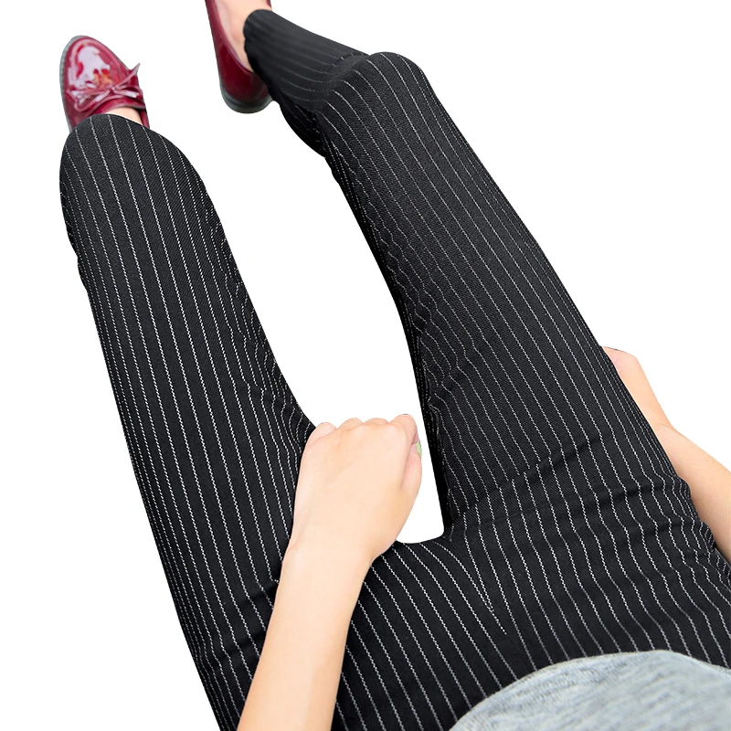 Черные женские леггинсы с высокой талией и эластичным поясом|striped leggings|plus size