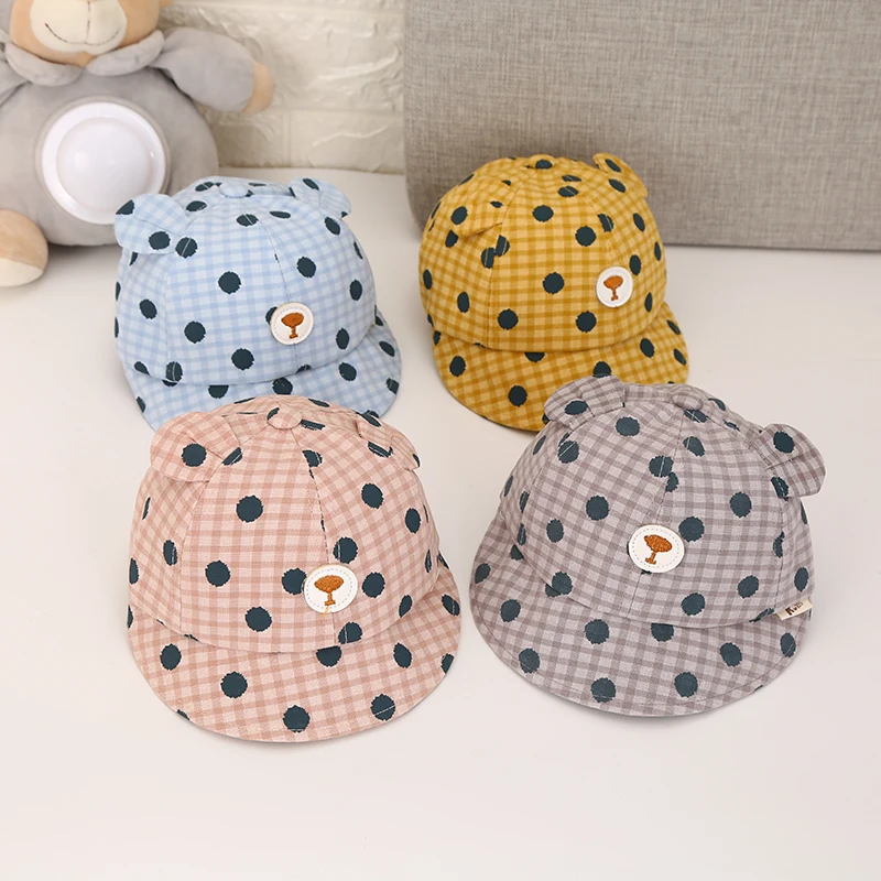 Милые детские шапки для мальчиков и девочек с узором в горошек кепка клетку