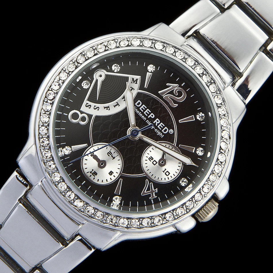 DeepRed женское платье со стразами кварцевые модные женские Полностью стальные часы