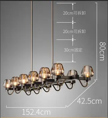 12 light rect L152cm Американская Роскошная медная ретро люстра RH Лофт светодиодный E14 Подвеска Люстра Блеск Люстра светильник ing подвесной светильник для гостиной - Цвет абажура: 12 light rect L152cm