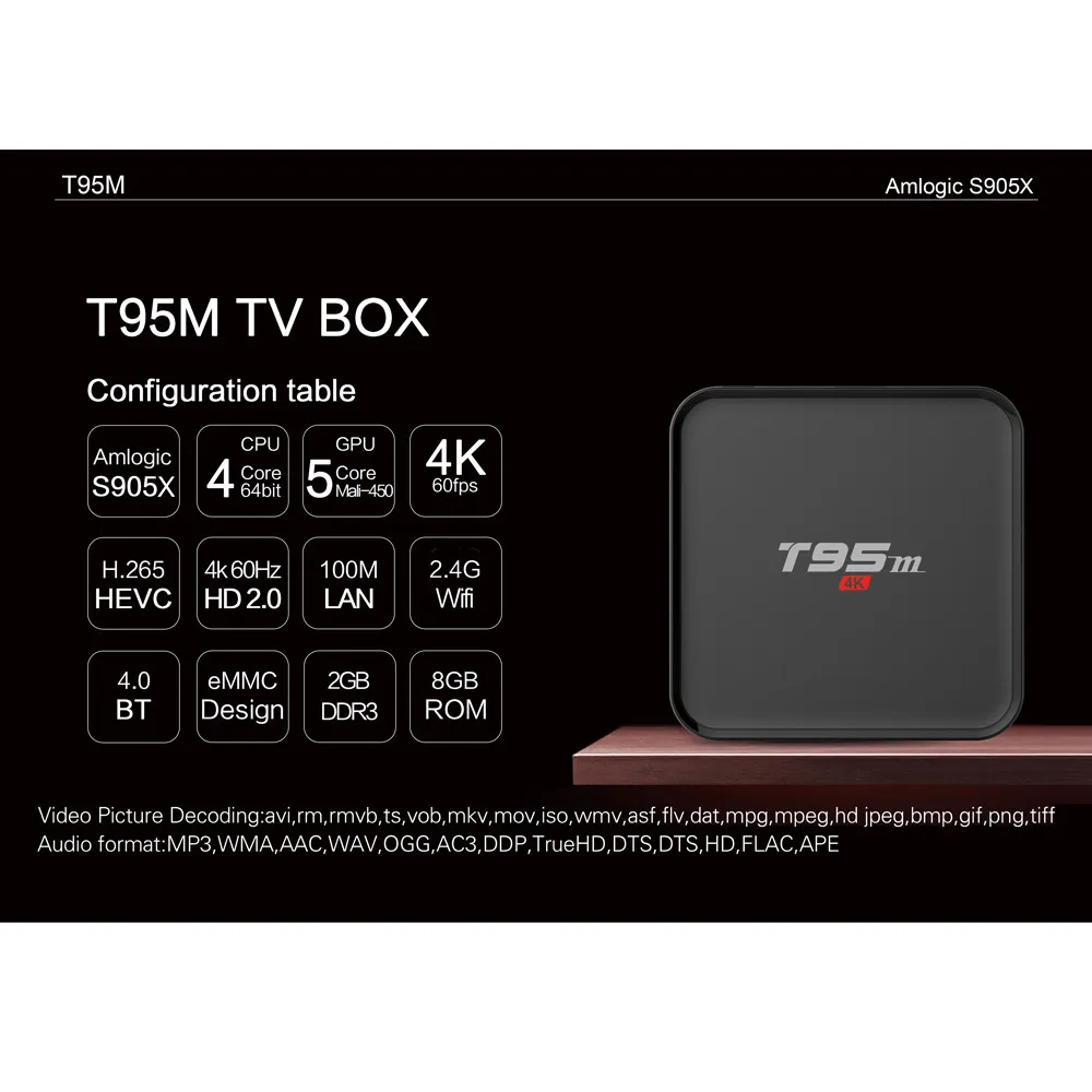 Модный T95m ТВ стикер мини Android 6 0 Восьмиядерный 2 ГБ DDR3 + 8 Гб WiFi HD медиаплеер