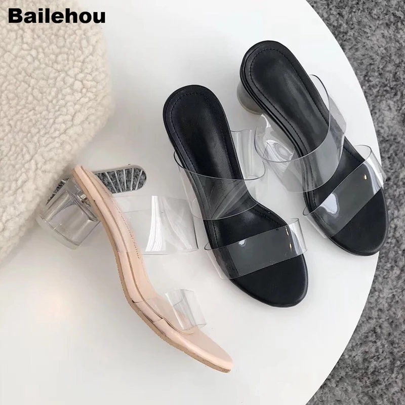 Bailehou/женские шлепанцы на прозрачном каблуке коллекция 2019 года Летние прозрачные