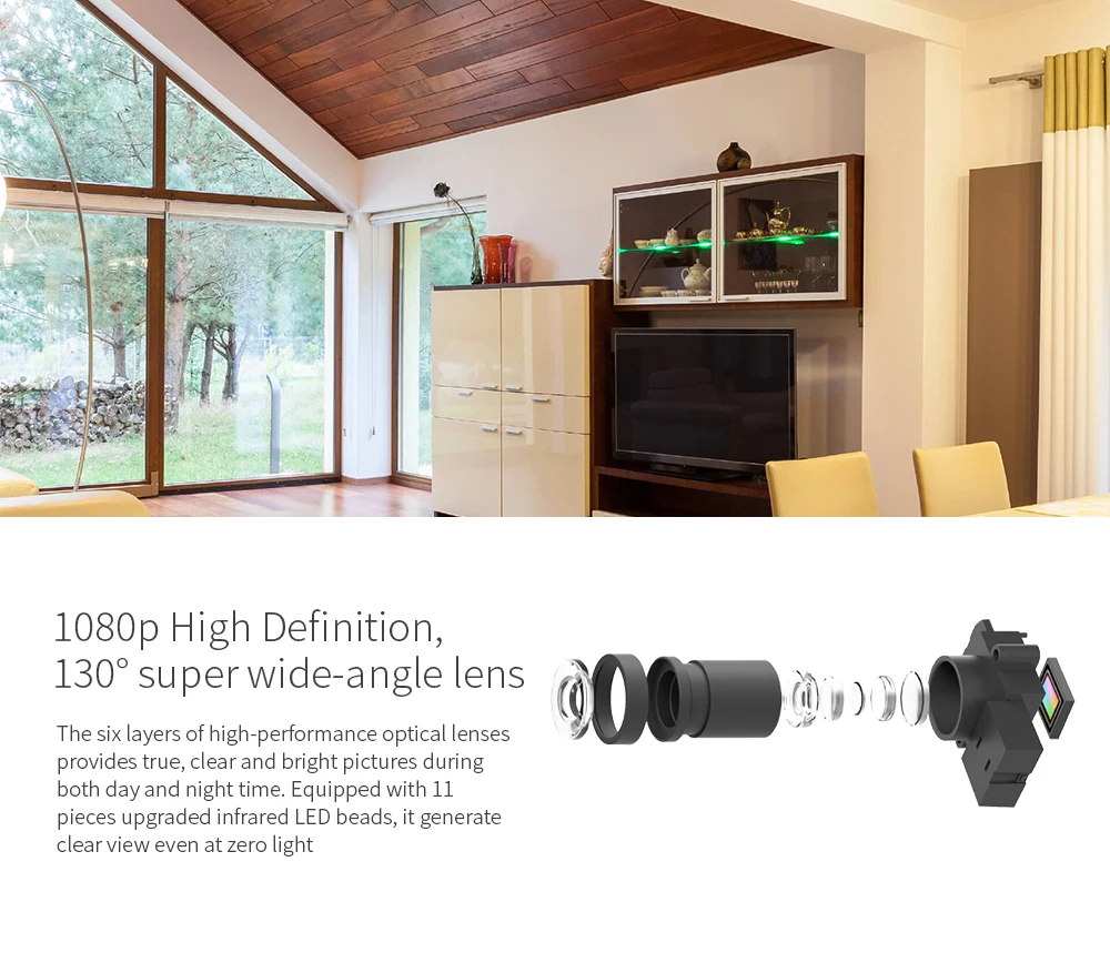 Домашняя камера YI 1080p Home Camera 2 | Сверхширокоугольный объектив с углом обзора 130