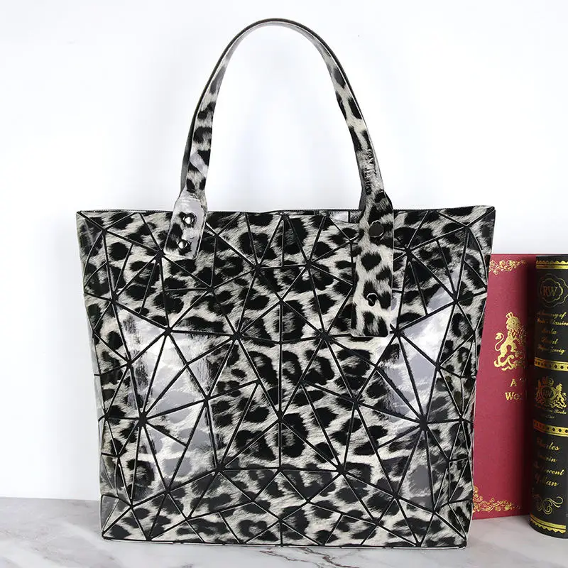 Leopard A Модная Складная Повседневная Сумка-тоут женская верхняя одежда с геометрическим узором-ручкой женские Наплечные сумки из полиуретана Дамская ромбовидная сетка с блестками простая дамская сумочка - Цвет: Leopard A