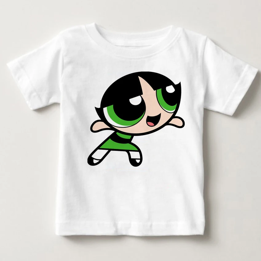 Футболка для девочек Powerpuff детская футболка из чистого хлопка с короткими рукавами и круглым вырезом Детская рубашка г., Милая футболка для мальчиков и девочек, MJ