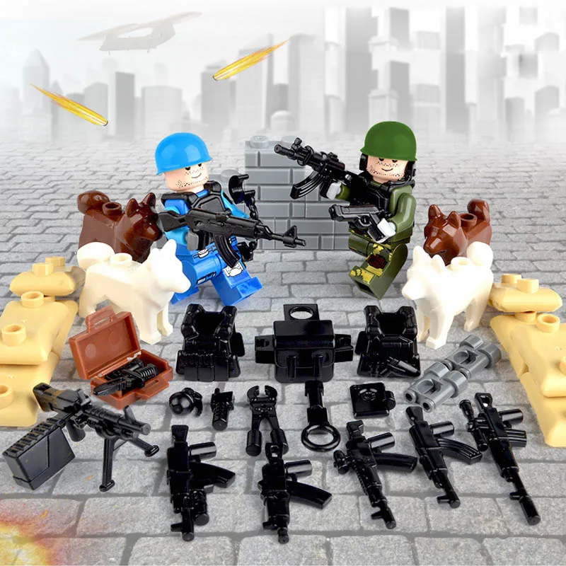 Kitoz DIY строительные блоки кирпичная игрушка военные трёхсторонние партии оружия