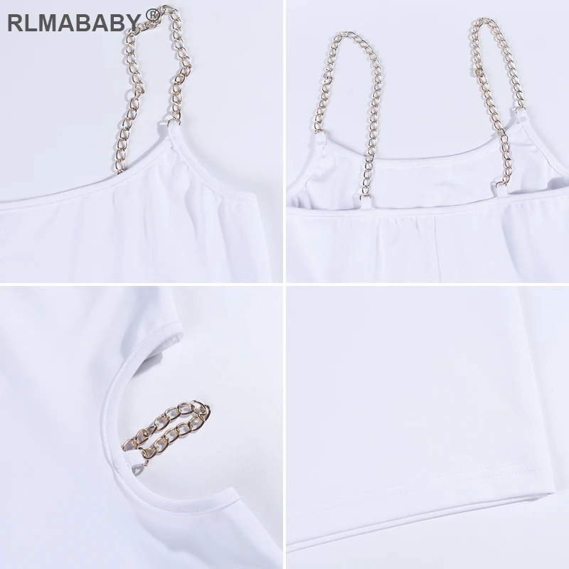 

RLMABABY Sexy Sides Waist Hollow Out Metal Chain Summer White Dress Backless Bodycon Mini Dress Women New Club Party Black Dress