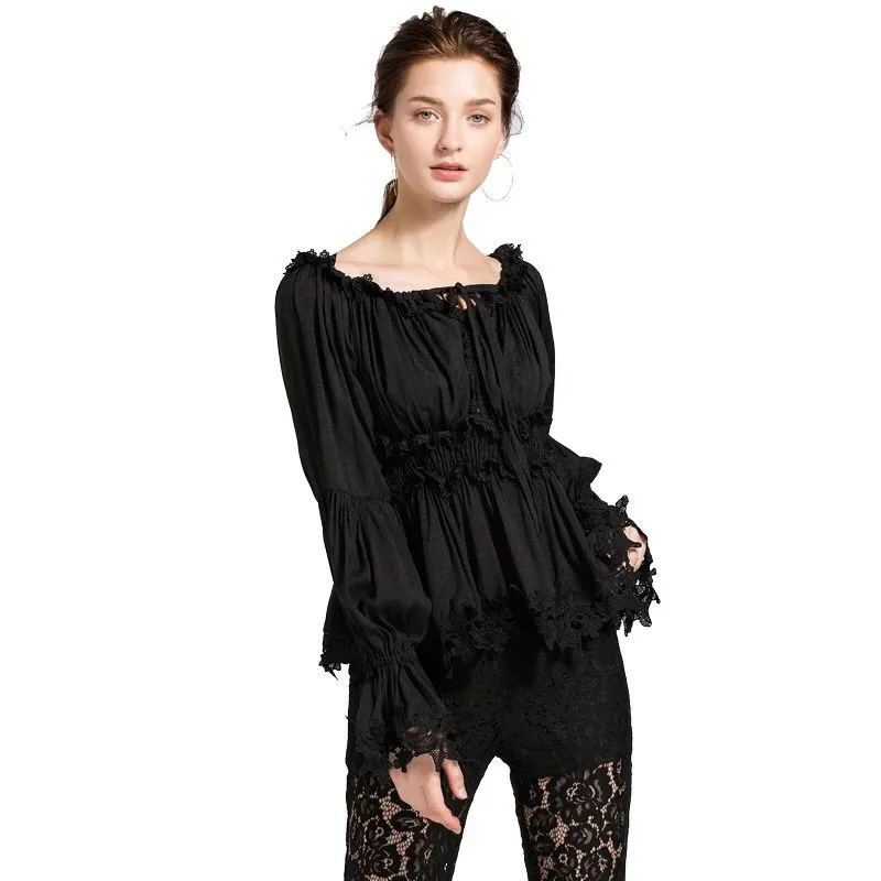 Runway Women's Blouses Sexy Off Shoulder Lace Puff Long Sleeves 2018 Autumn Female Designer Ruffles Shirts Slim Top High Quality | Женская