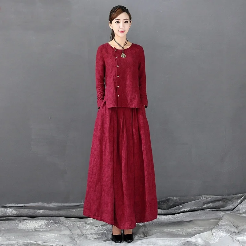 Traditional Chinese Clothing For Women Fake Two Piece Vintage Outfits O Neck Maxi Ethnic Oriental Dress TA1468 | Тематическая