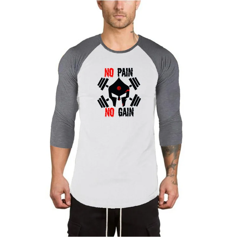 

Muscleguys 2020 Autumn Seven-quarter Sleeve T Shirts Men Casual Slim Fit Skull Printed Fashion Cotton Male Fitness Tops Pullover