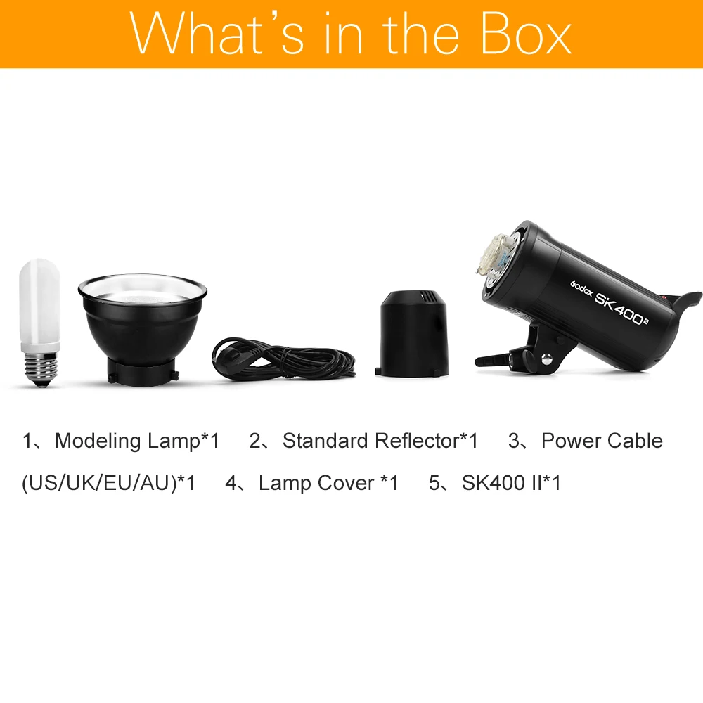 Профессиональная студийная стробоскопическая вспышка Godox SK400II 400Ws GN65 Встроенная