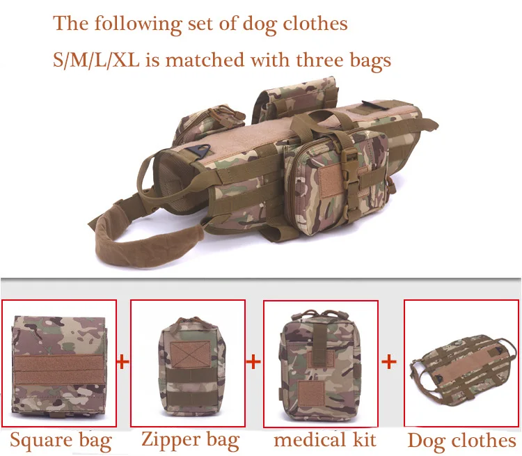 Тактическая одежда Molle, костюм, включая сумку для аксессуаров K9, боевой жилет для собак, съемный военный K9 жгут для средних и больших собак