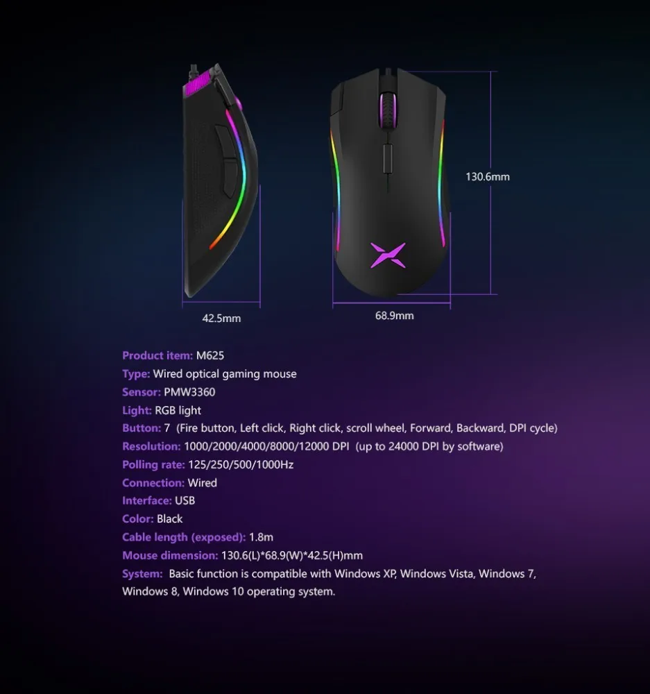 Delux M625 PMW3360 сенсор игровая мышь 12000 dpi 12000FPS 7 кнопок RGB подсветка оптическая проводная мышь с огненным ключом для FPS геймера