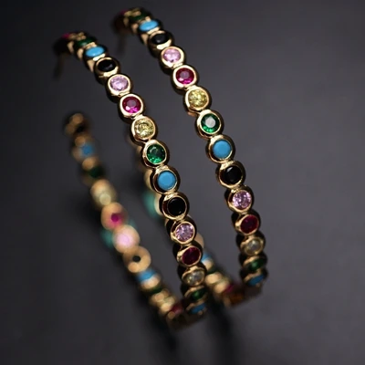 gold color Boho большие серьги кольца Золотой цвет ободок Установка Радужный цвет красочные кубический цирконий сосновый камень для женщин великолепные brincos модные ювелирные изделия - Окраска металла: gold color