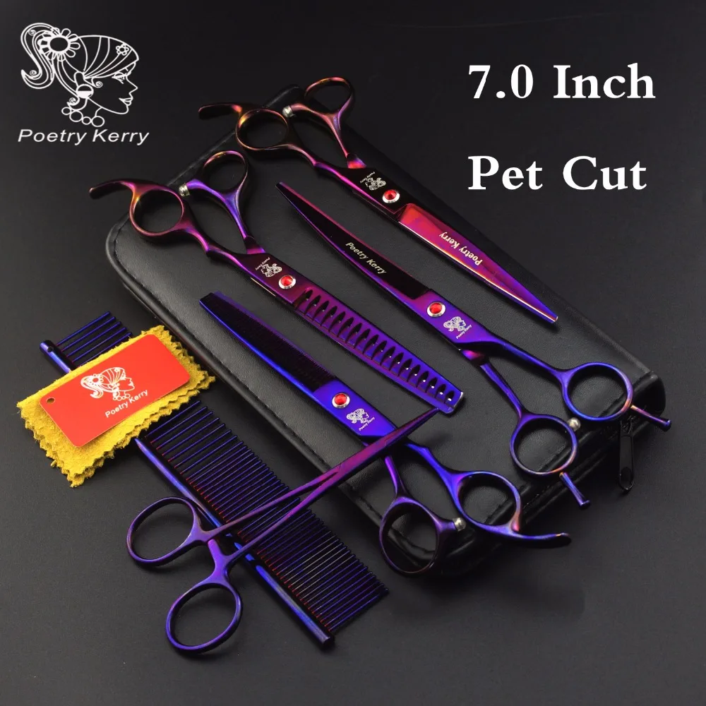 

Professional Pet Grooming Kit direct and thinning 7 Inch dog scissors and curved purple Pet hair cut