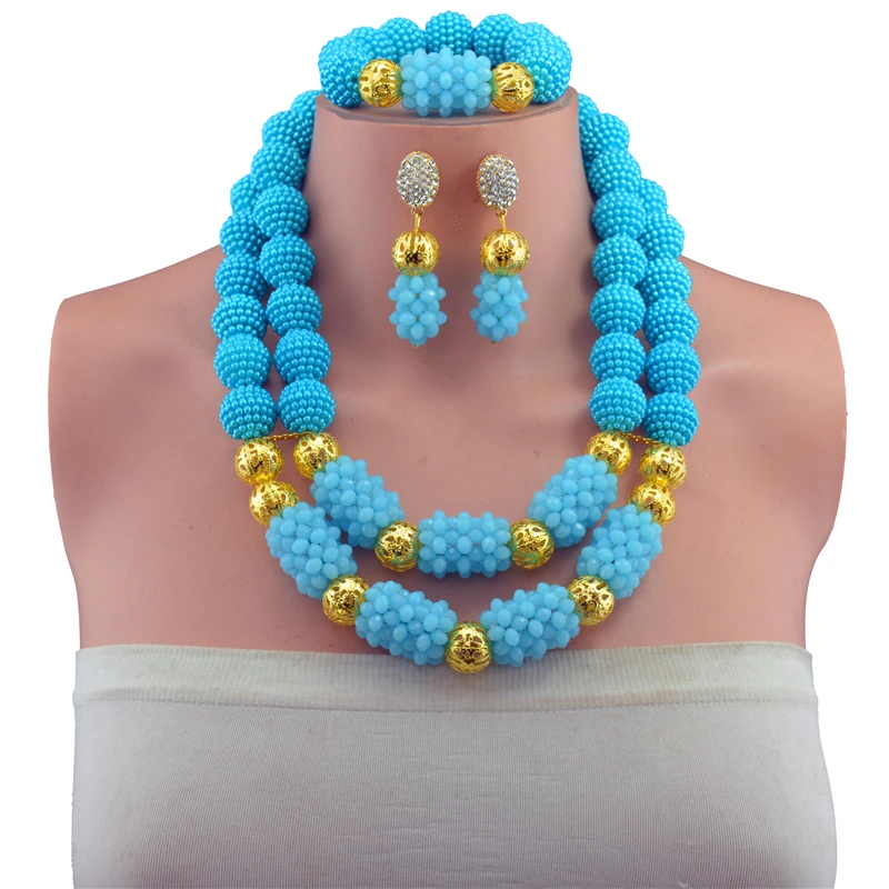 Модные африканские бусины ручной работы ювелирный набор голубые Кристальные
