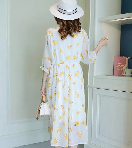 Летнее элегантное шифоновое платье для беременных с цветочным принтом Платья