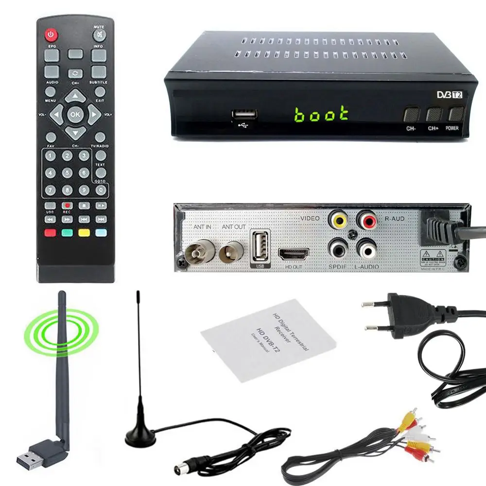 T2lus Wifi UHF Русские Бесплатные цифровые фоновые заставки ТВ коробка 1080P DVB-C с кабельным ресивером DVBT2 тюнер Dvb T2 приемник спутникового ТВ Dvb-t2 Youtube IPTV Set-top Box - Цвет: T2lus Wifi UHF