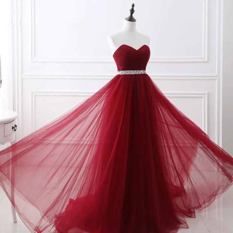 

In Stock Wine Tulle Sweetheart Long Evening Dresses Vestidos De Noite Para A Festa Lce Up Prom Dresses Sequined Vestido Festa