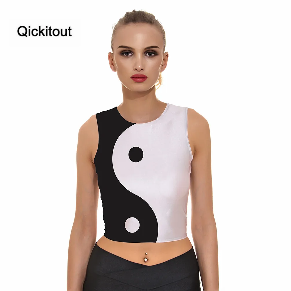 Женский топ без рукавов Qickitout черный и белый Повседневный жилет с принтом в виде