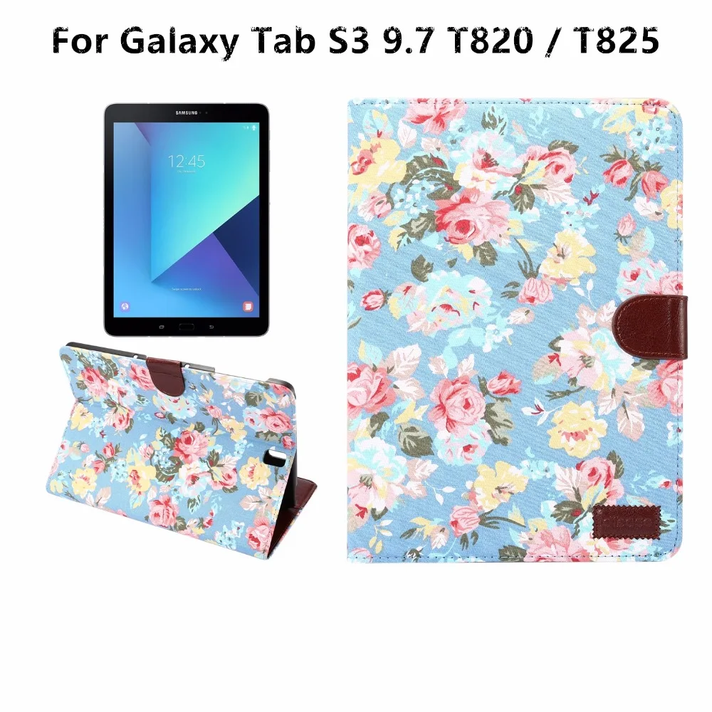 Чехол книжка для Samsung Galaxy Tab S3 9 7 T820/T825 с цветочным узором из искусственной кожи