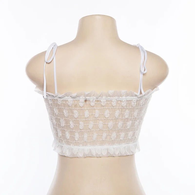 Эффектные прозрачные сетчатые топики в горошек Boho топ без рукавов с открытой