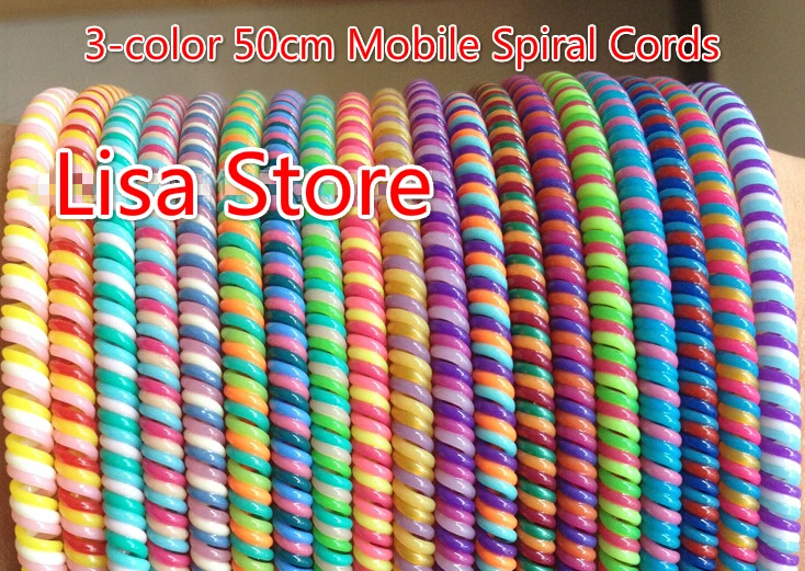 売る 送料 Ems Dhl 500 個トリプル色春保護スリーブの携帯タブレットスパイラルコード電話充電器イヤホンコード