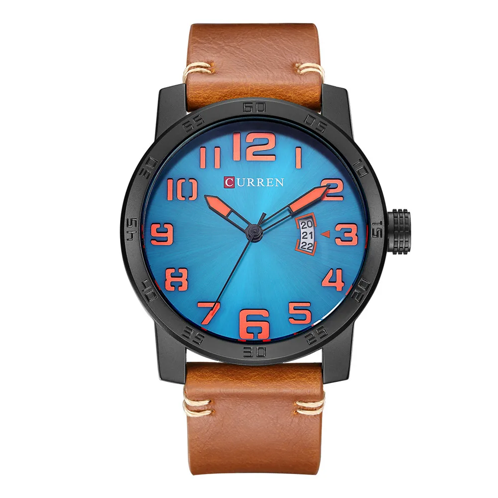 Мужские часы CURREN, брендовые, военные, Reloj, кварцевые, аналоговые, 3D лицо, кожа, армейские, модные часы, спортивные часы, Relogios Masculino - Цвет: black blue