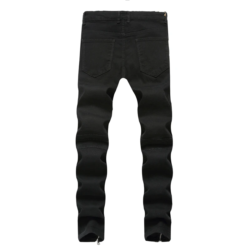 With zipper Hip hop casual trousers hombre famous brand biker motorcycle Ripped Denim Slim straight jean homme masculina | Мужская