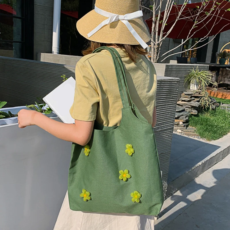 Мягкие женские холщовые сумки с принтом ромашки сумка на плечо большая