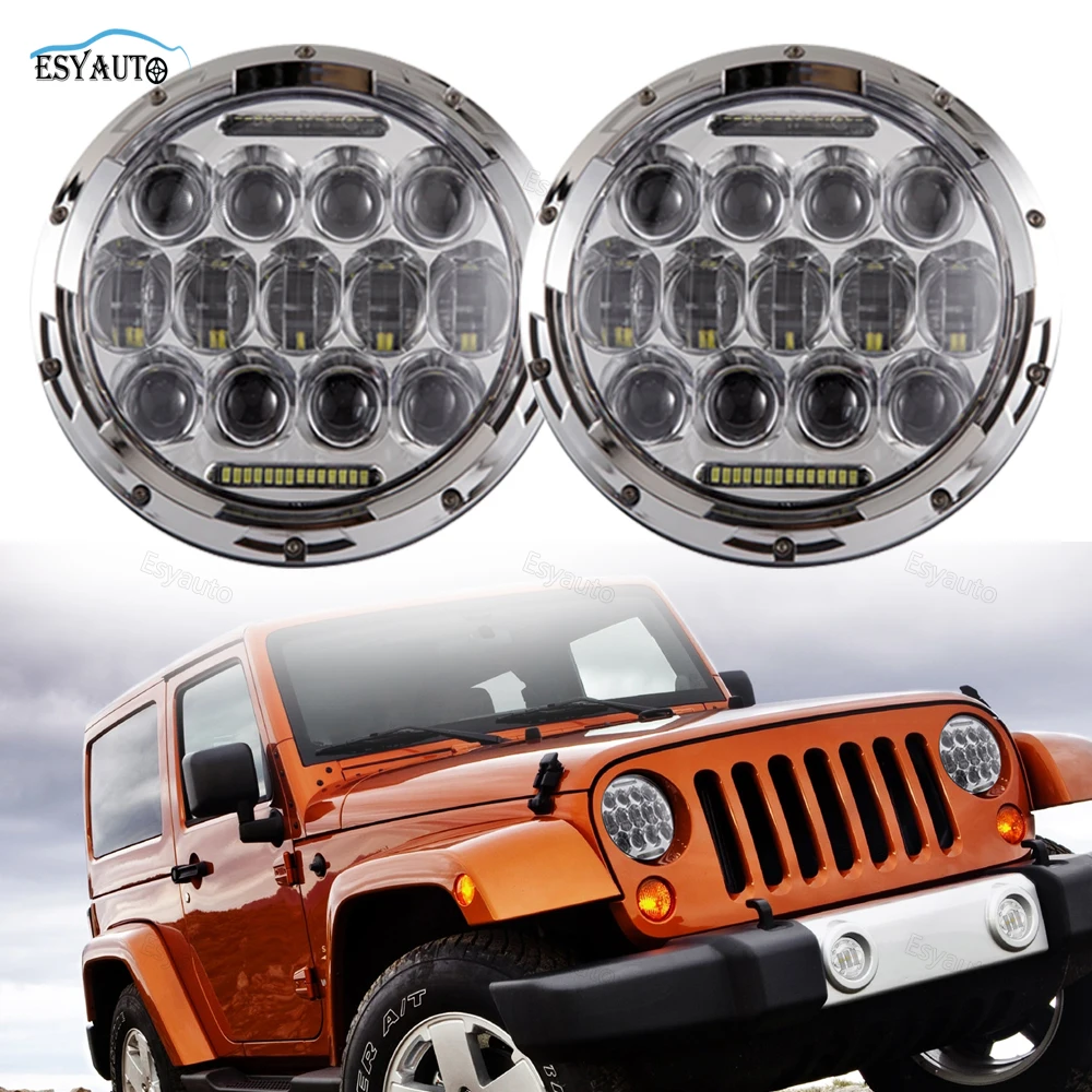 Черный/хром 7 дюймов 75 Вт Светодиодный фар автомобиля высокой ближнего света 6000K