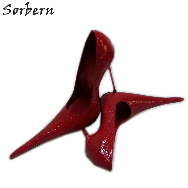Sorbern/очень длинные женские туфли-лодочки с острым носком; красные туфли из змеиной кожи на высоком каблуке, без шнуровки, со стальным каблуком; размеры 32-52; обувь унисекс; Фетиш на заказ - Цвет: Красный