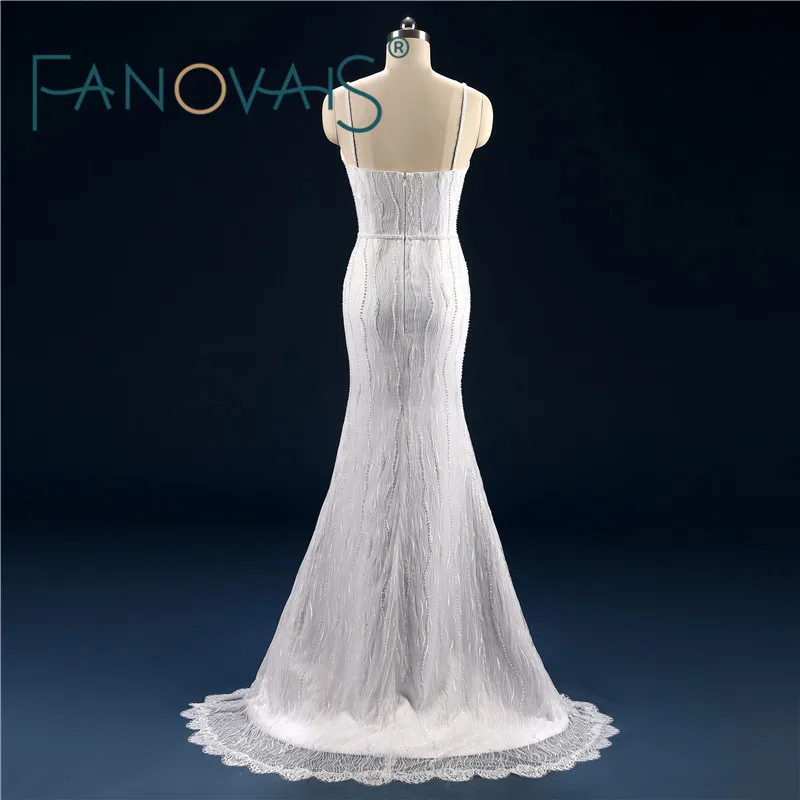 V шеи оболочка свадебное платье плюс размер кружева жемчуг спагетти свадебные