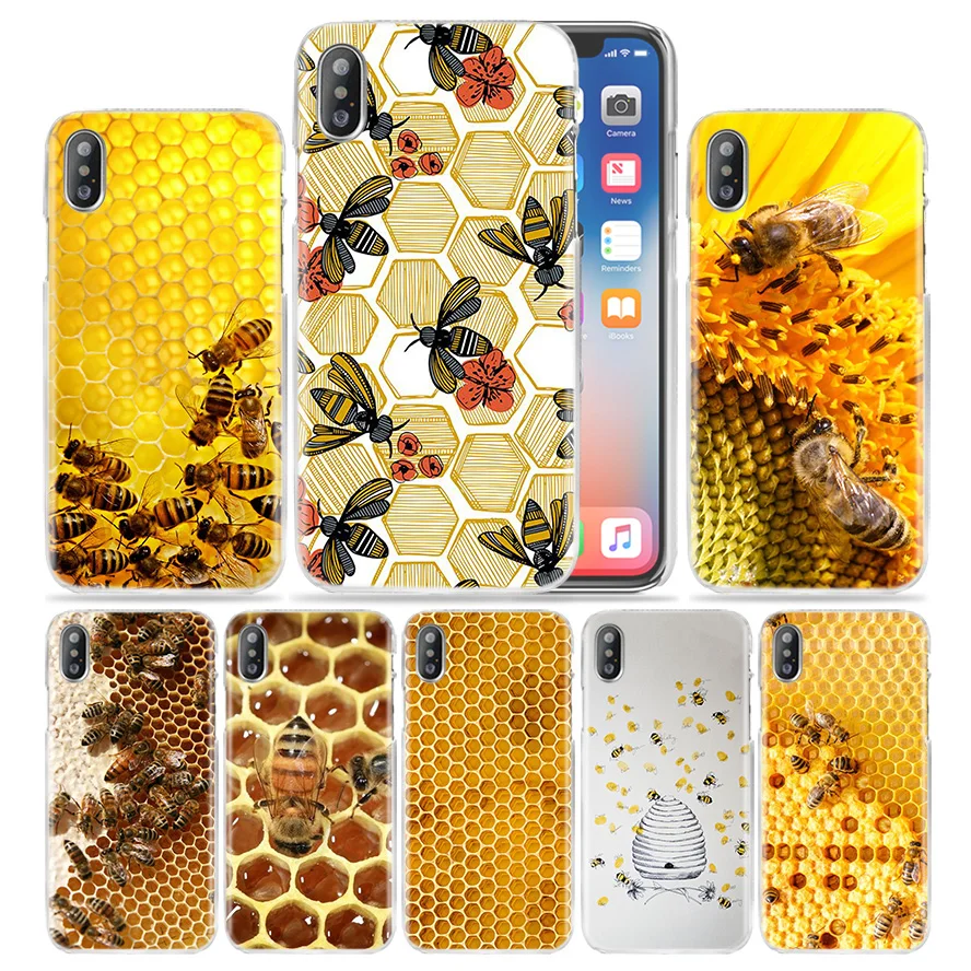 Чехол для iPhone XS Max XR X 10 7 7S 8 6 6S Plus 5S SE 5 4S 4 5C Прозрачный жесткий пластиковый чехол для телефона Золотой медовый гребень медовая пчела