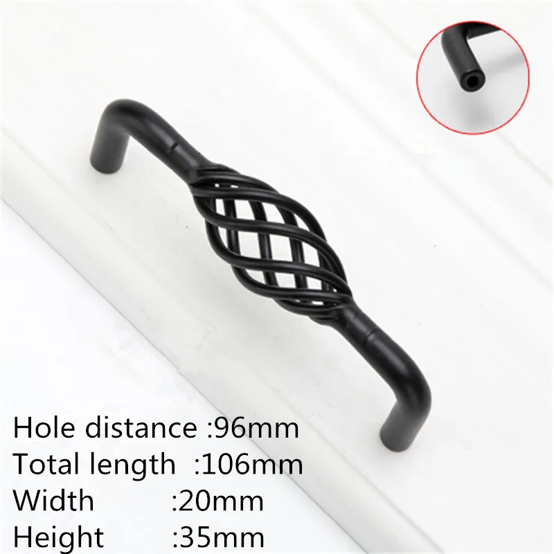 Black 96mm KK& FING винтажные бронзовые черные ручки для шкафа, полые ручки для птичьей клетки, ручки для ящиков, дверные ручки для шкафа, мебельная фурнитура - Цвет: Black 96mm